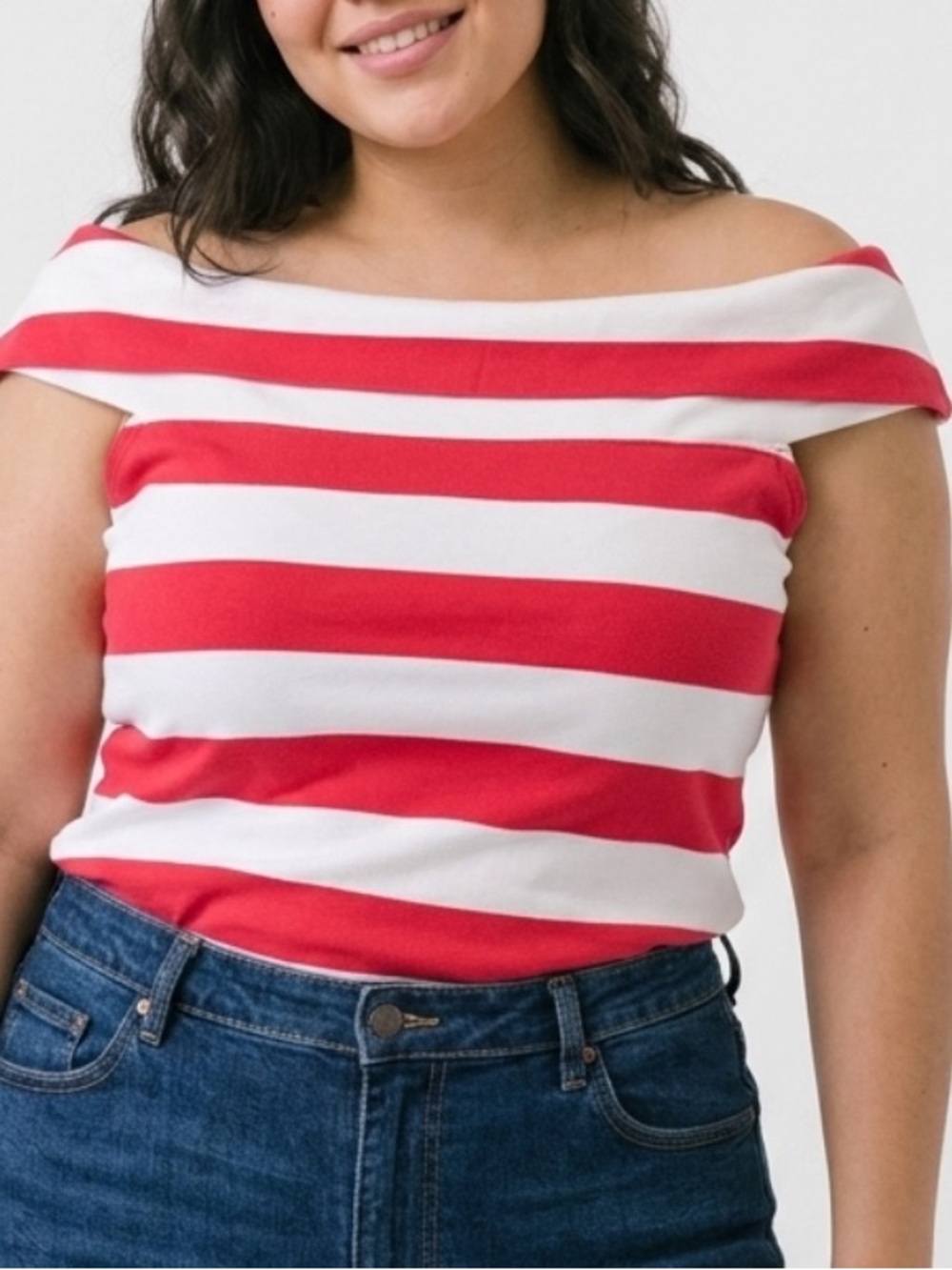 RAFAELLA, Off the Shoulder Striped Knit Top, Large